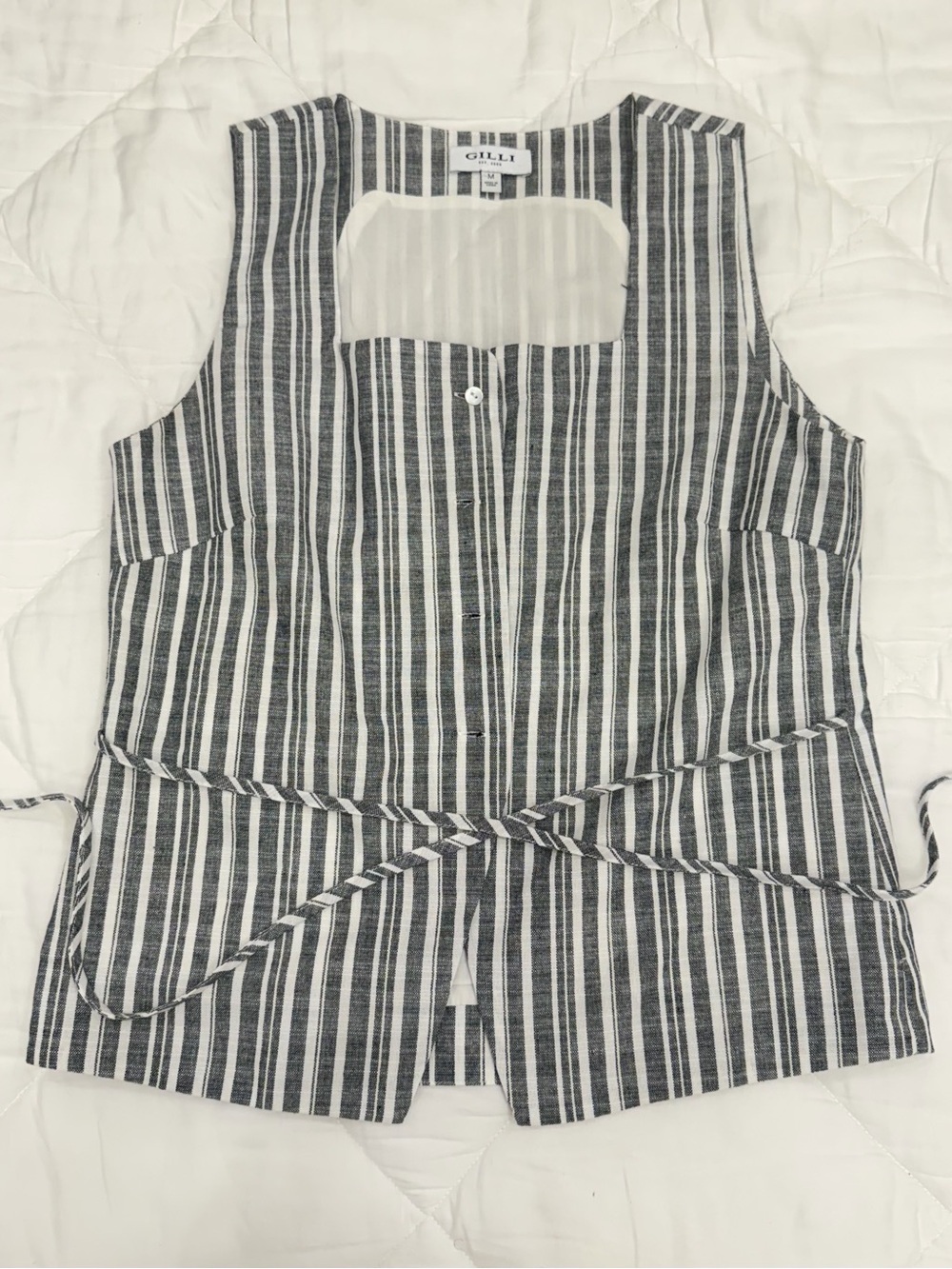 gilli black & white striped tie waist vest top